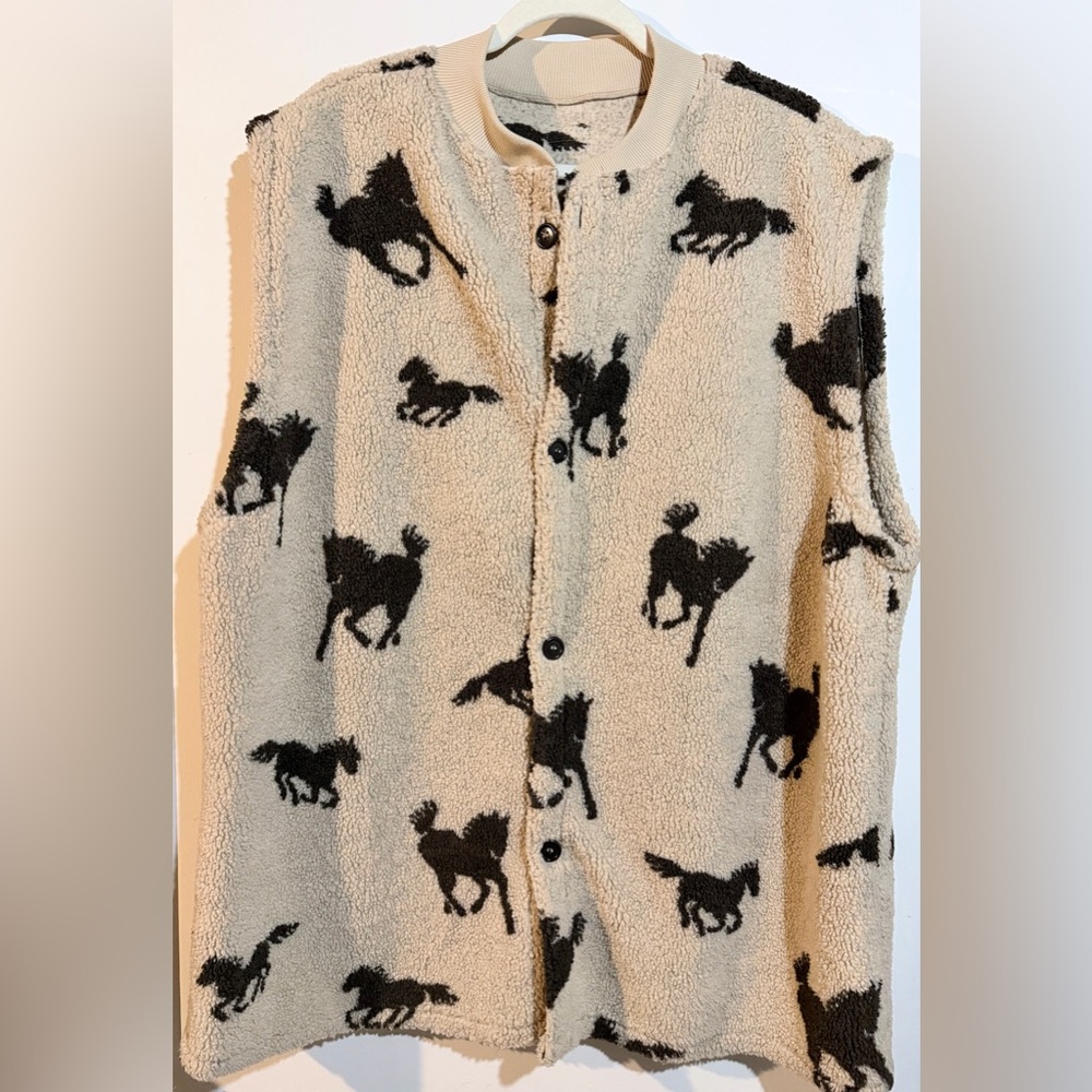 Cream and Black Horse Pattern Barn Vest